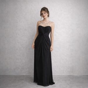 Adrianna Papell Black Necklace Gown Dress Size 4 Draped Maxi Cut Out Prom Opera